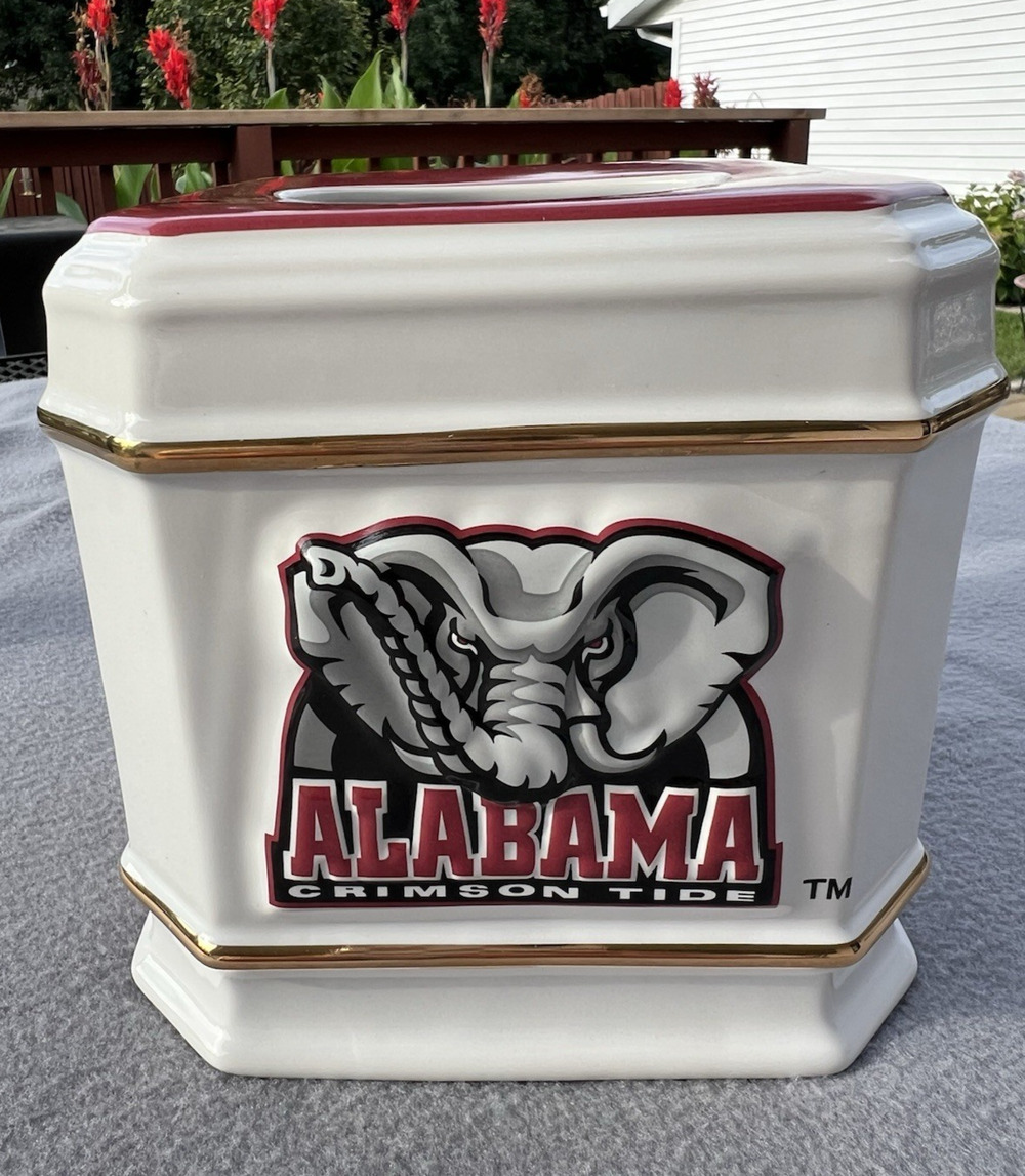 VTG Alabama Crimson Tide Ceramic Tissue Box Cover Belle View NCAA Licensed Bama
